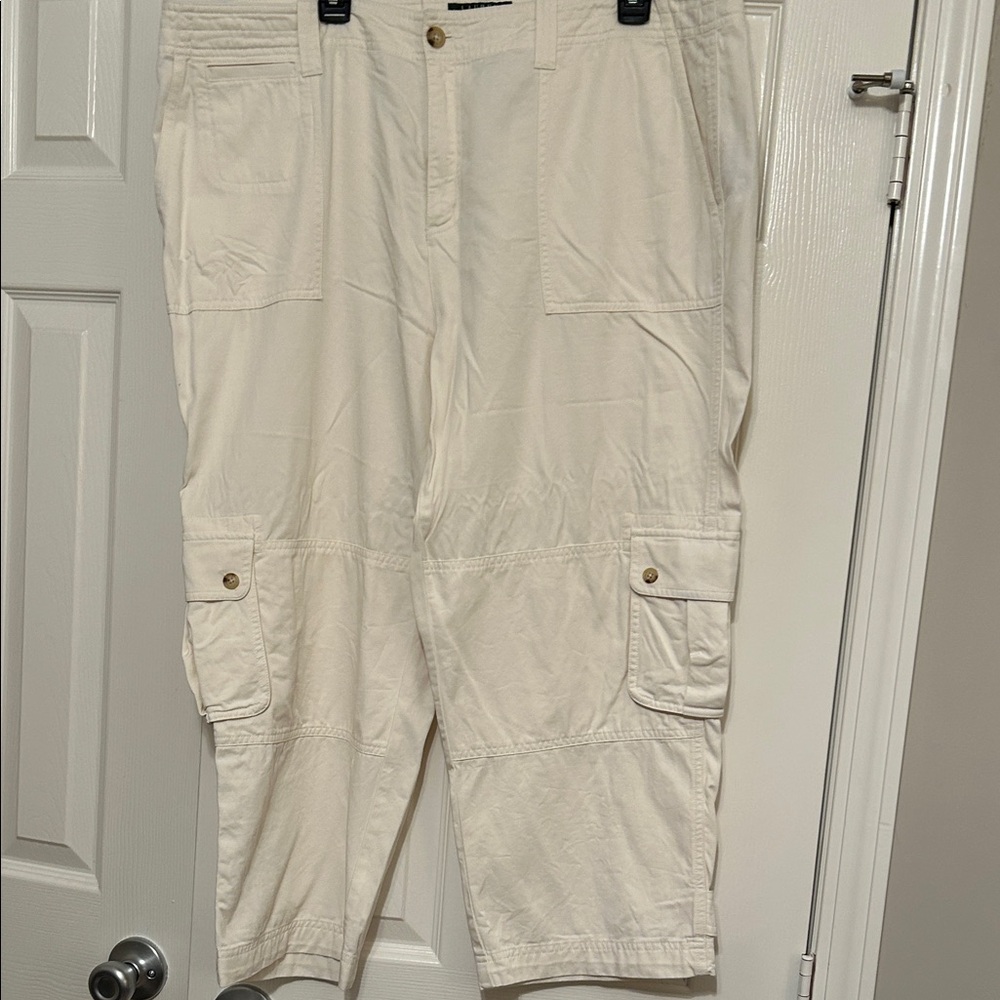 Lauren Ralph Lauren Women's Cream Cargo Pants-Size 18W